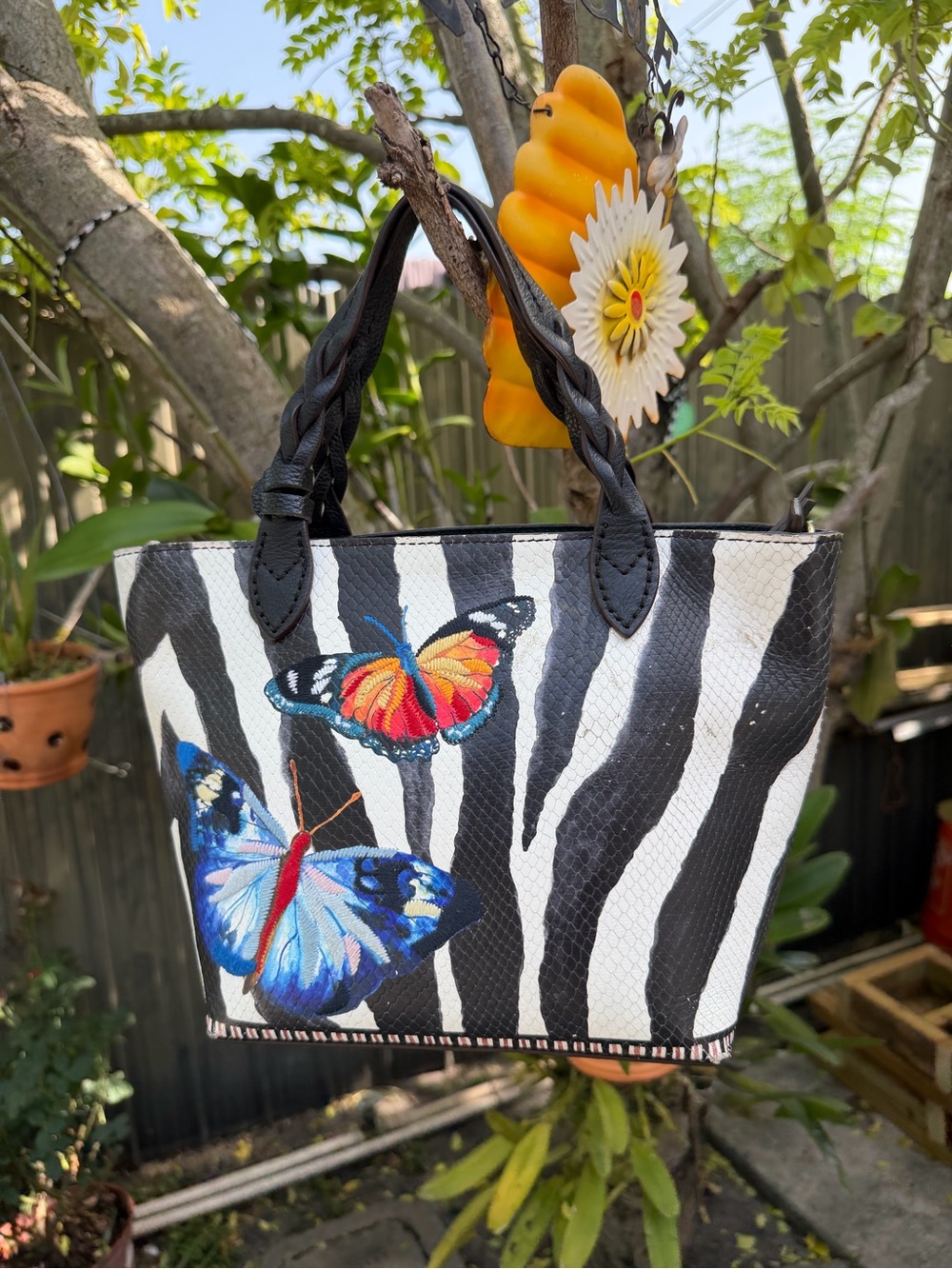 Brighton Africa Stories Zebra Butterfly Tote Bag Black White Embroidered Handbag - Picture 10 of 16